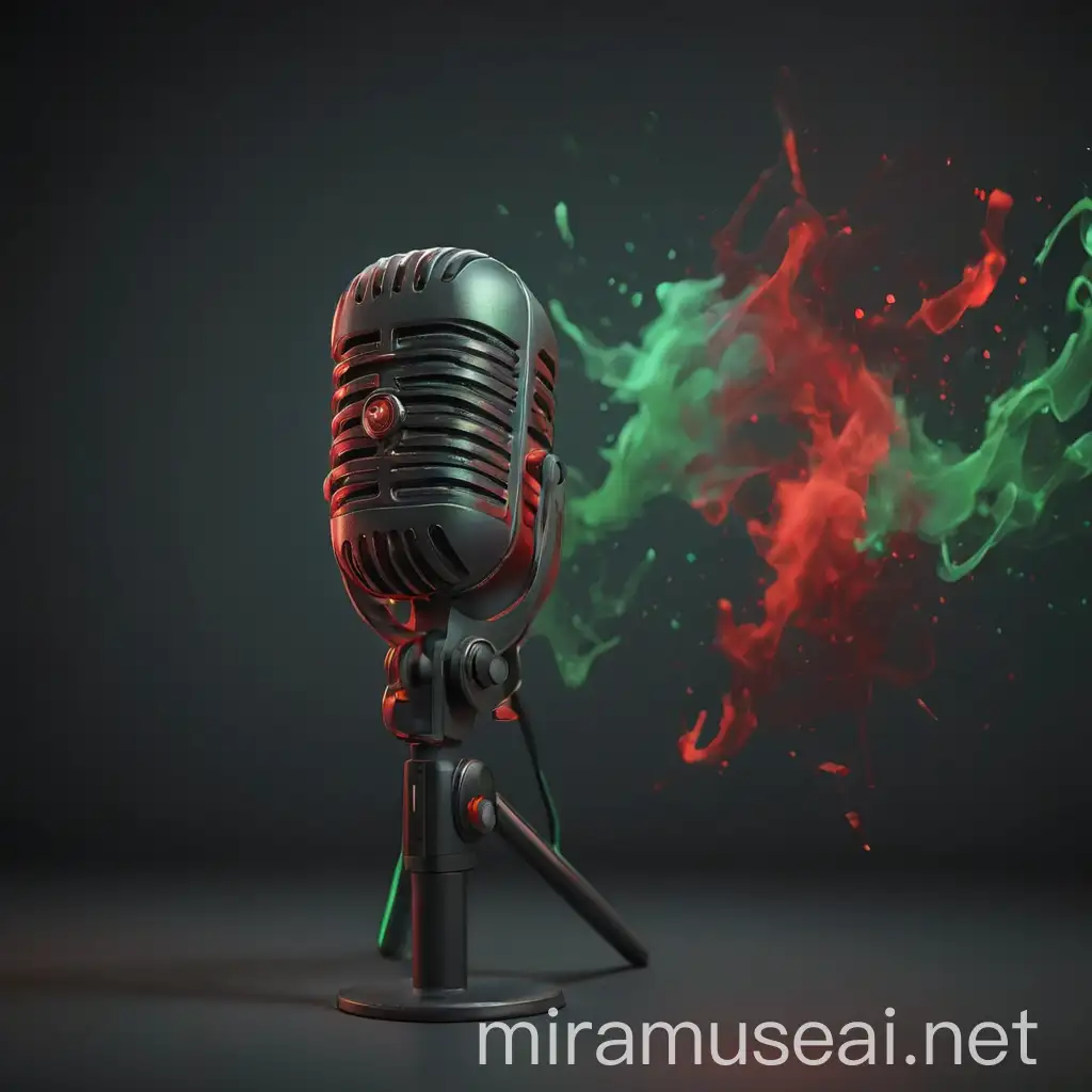 A 3D background for the Telegram channel that uses black, red, green and microphone colors