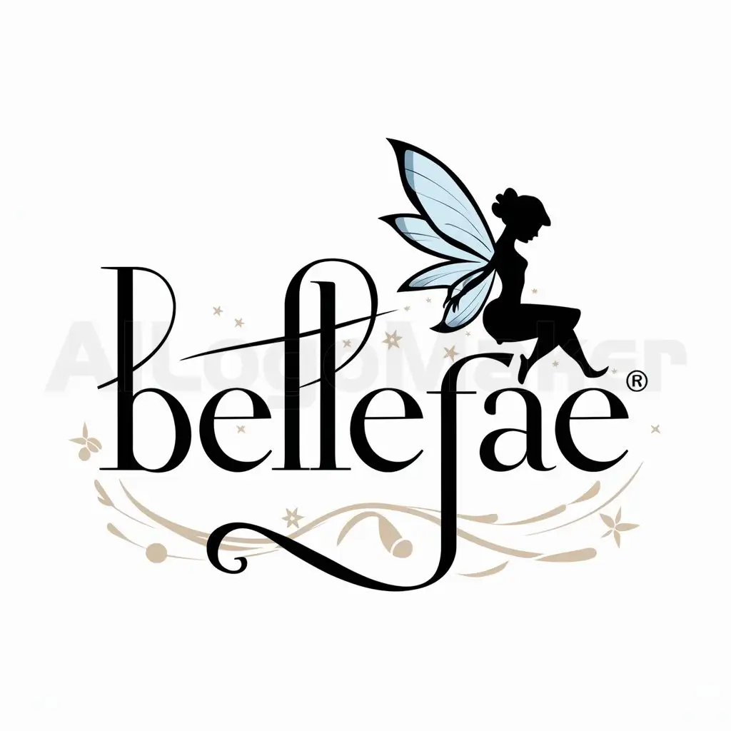 a logo design,with the text "BelleFae", main symbol:Silhouette of a fairy,complex,clear background
