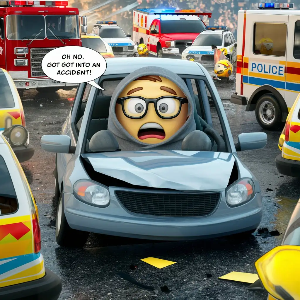 Nerd-Emoji-in-Auto-Accident-Digital-Mishap-in-Cyberspace