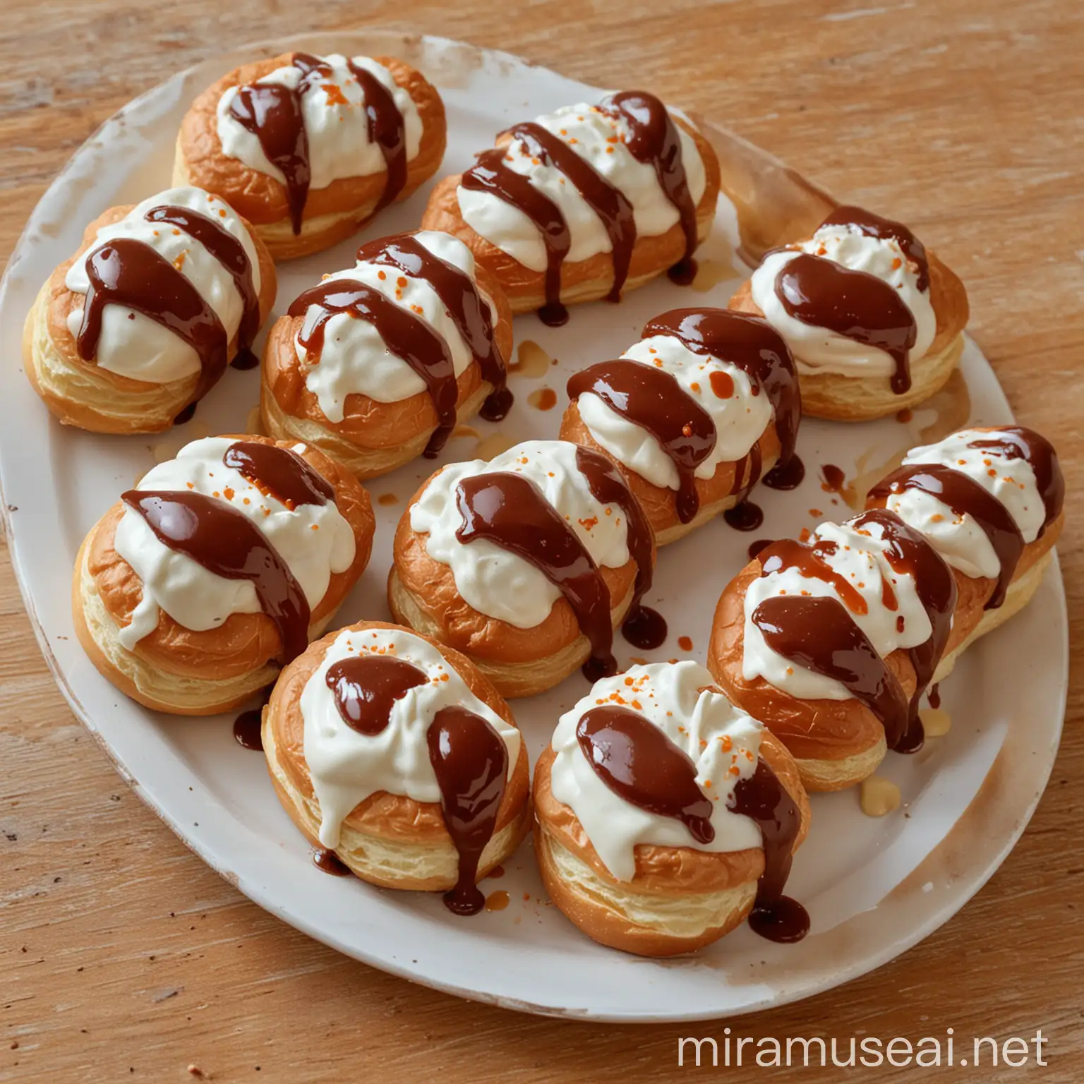 Chocolate clair Filled with Bchamel Sauce Dipped in Barbecue Sauce