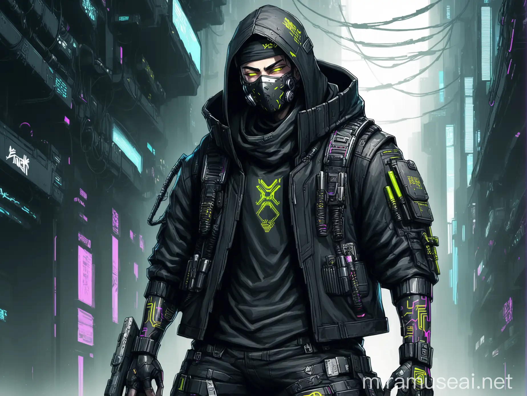 Futuristic Cyberpunk Ninja Boy in Warcore Attire