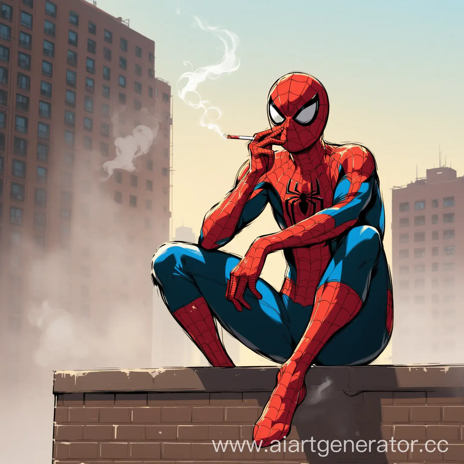 SpiderMan-Wearing-Mask-Smoking-Cigarette