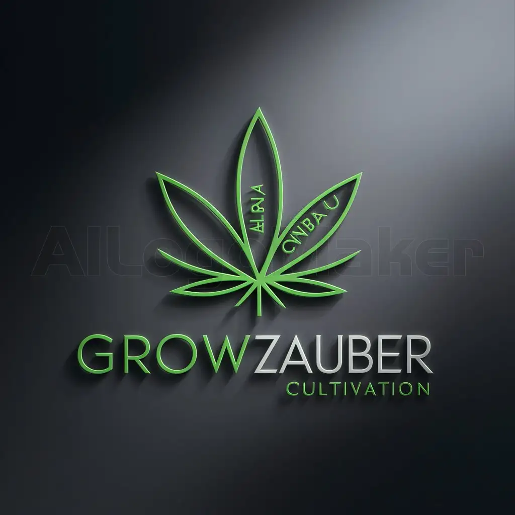a logo design,with the text "GrowZauber", main symbol:Cannabis Anbau mit dunklem Hintergrund und Schriftzug,Moderate,clear background