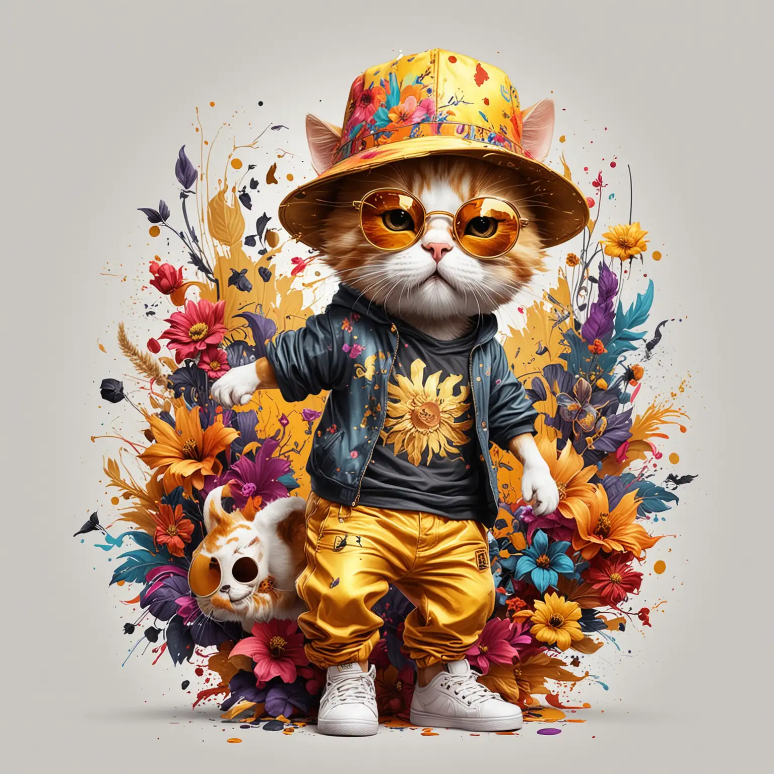 Colorful Hip Hop Halloween Floral Kitty Dance