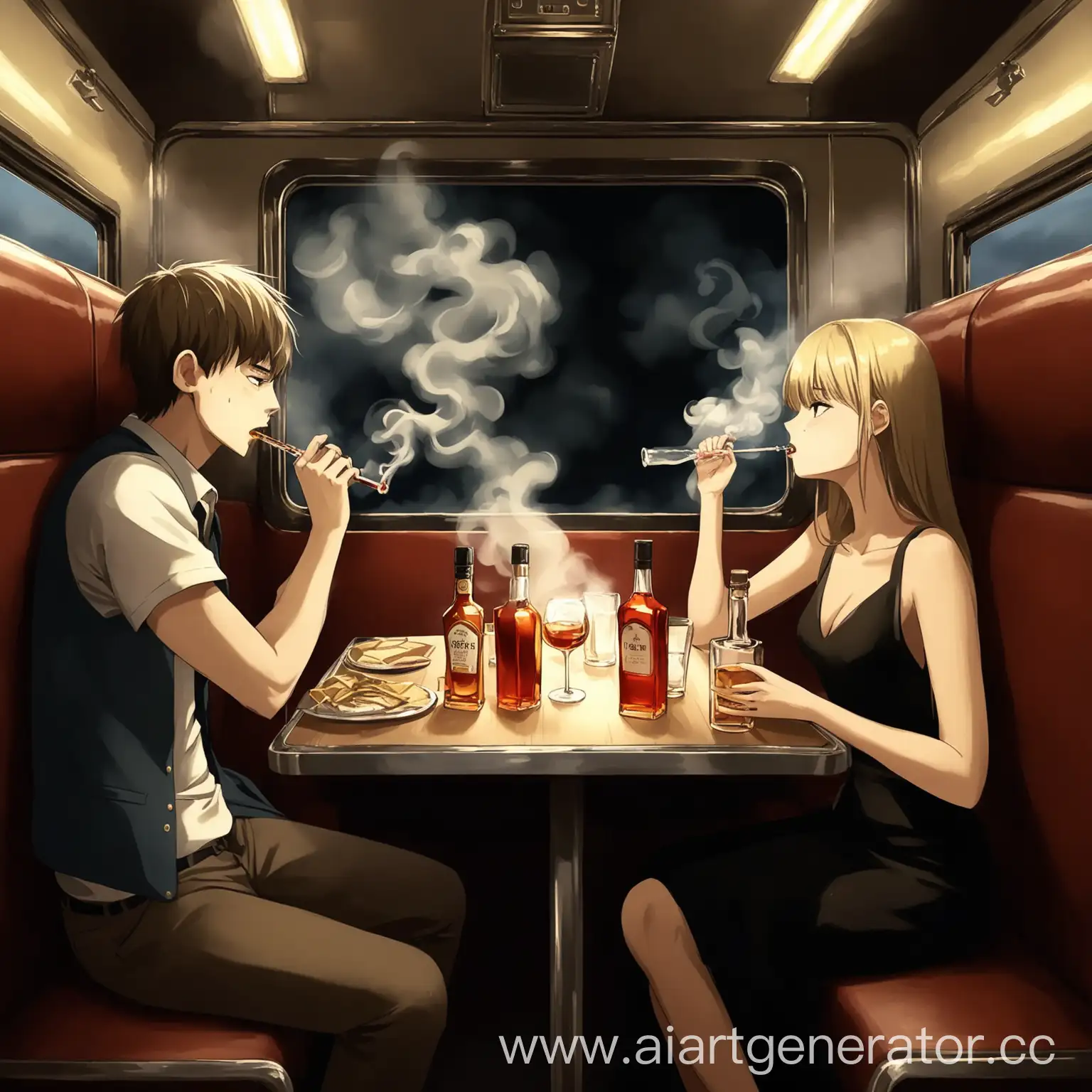 Children-Riding-in-Train-Compartment-Amidst-Smoking-Alcohol