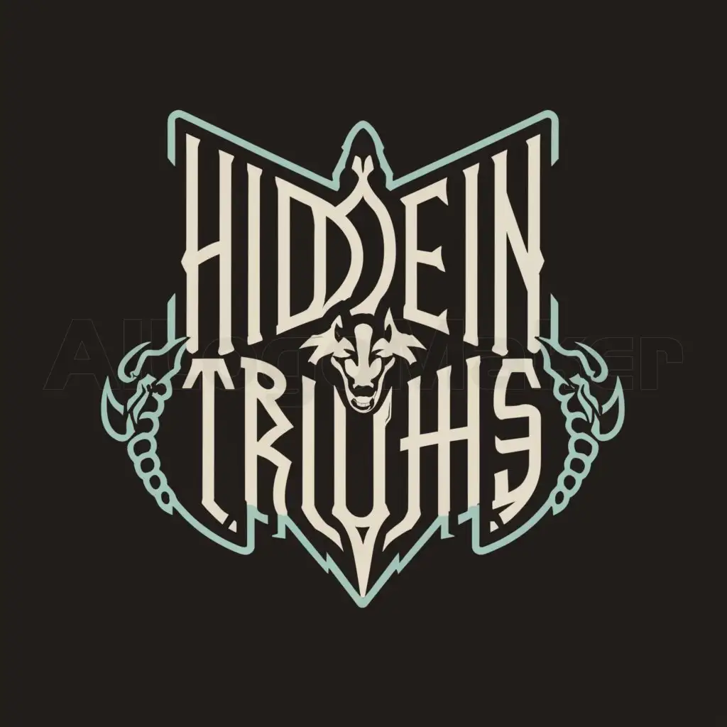 a logo design,with the text "HIDDEN TRUTHS", main symbol:A wolf and a scorpion,complex,be used in Technology industry,clear background