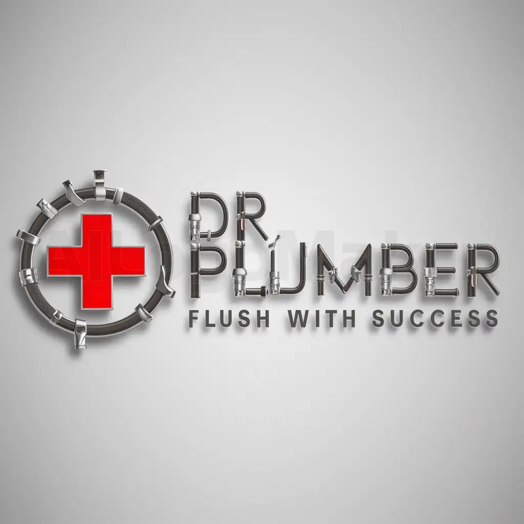 a logo design,with the text "Dr. Plumber", main symbol:symbol will be + plus in a red colour border circle. circle jacketing with the plumbing fittings. Dr. Plumber word made by Plumbing fittings,Moderate,be used in Flush with success industry,clear background