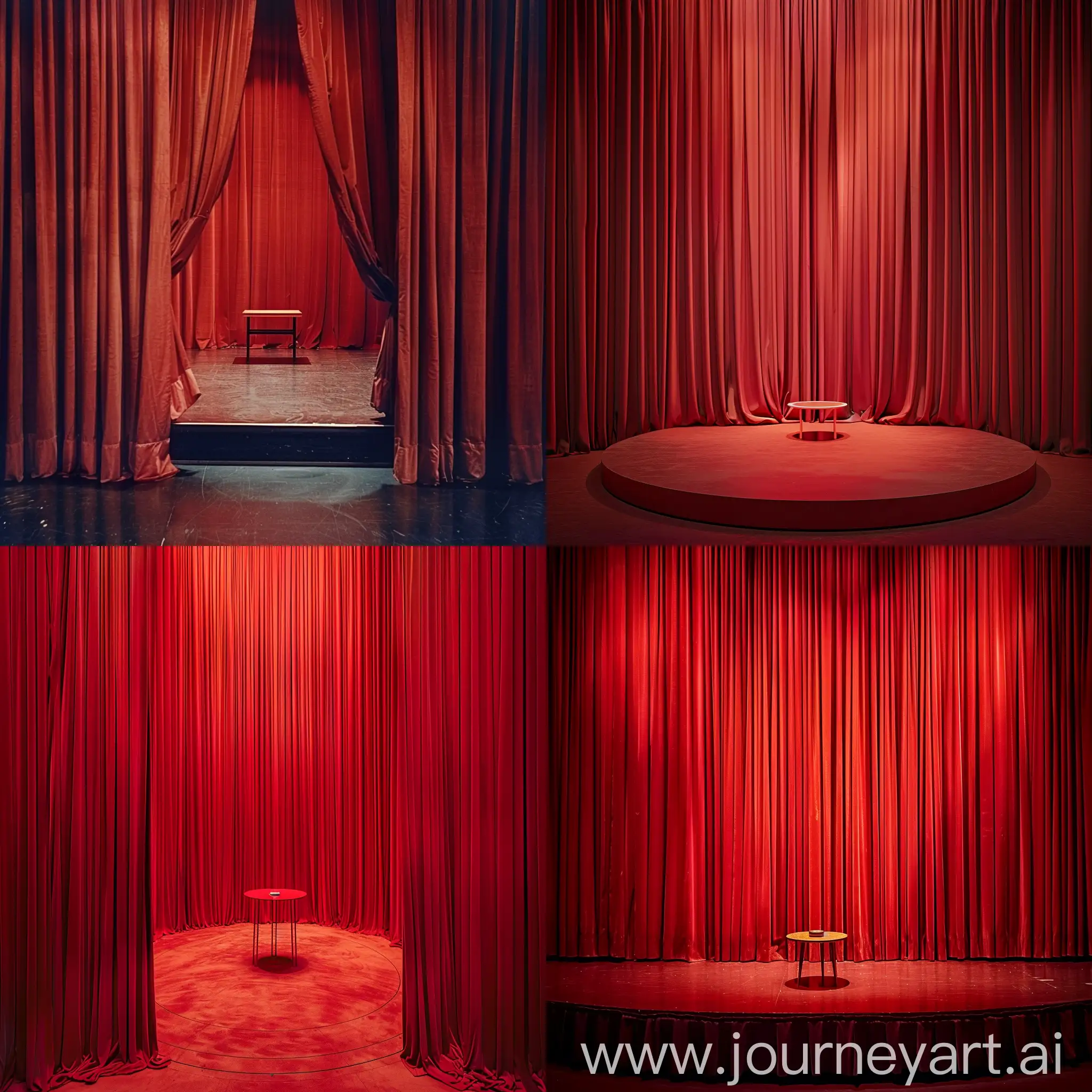 Theatrical-Stage-with-Red-Curtain-and-Open-Table