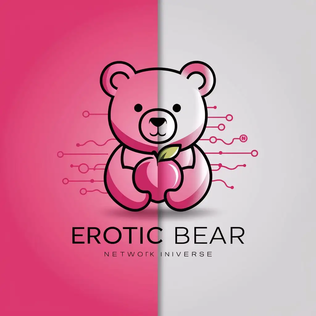 LOGO-Design-For-PeachLiking-Bear-Pink-Bear-with-Network-Technology-Elements-on-a-Pink-Background