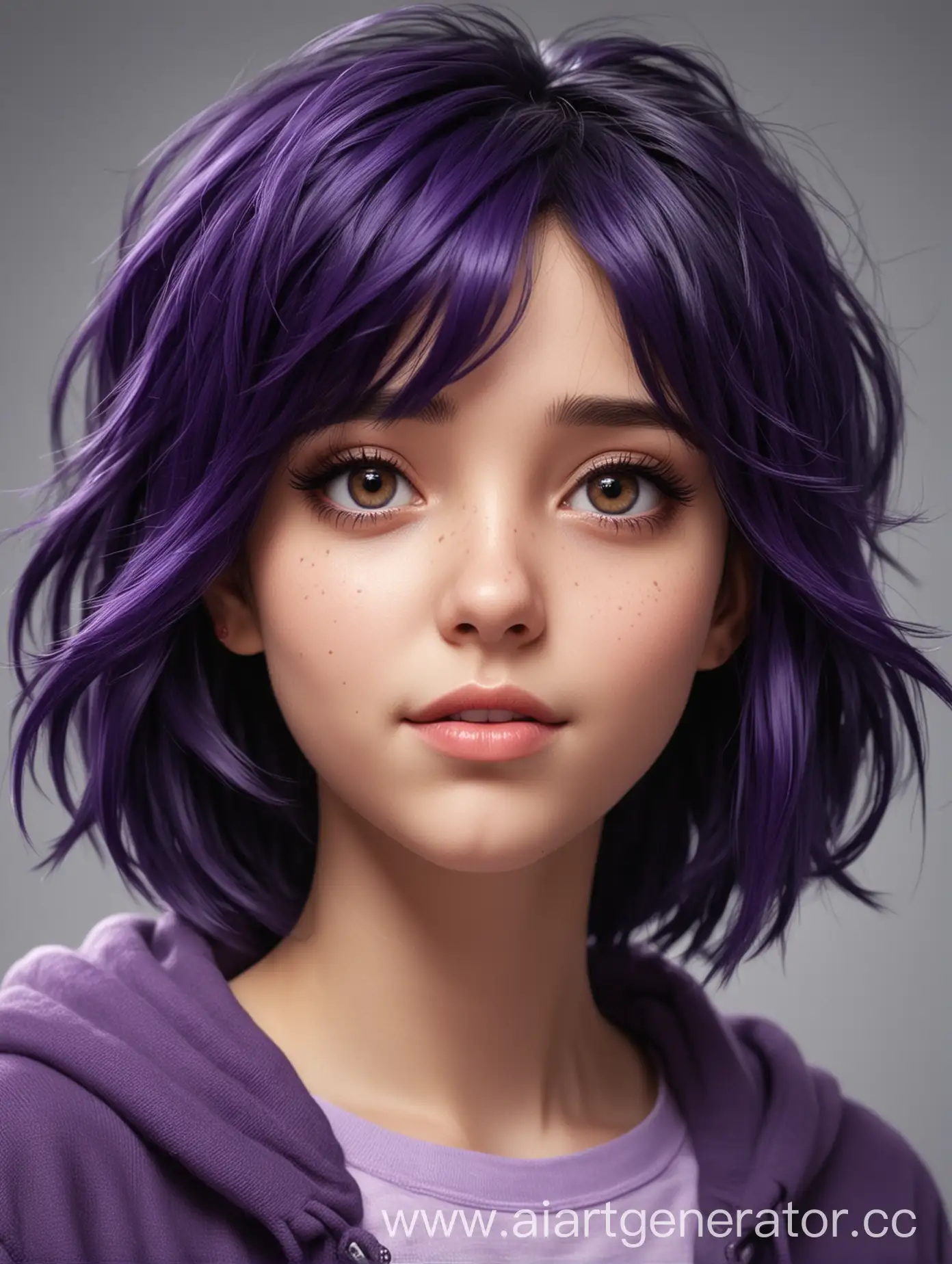 девушка мультяшная с черными волосами и фиолетовыми волосами
