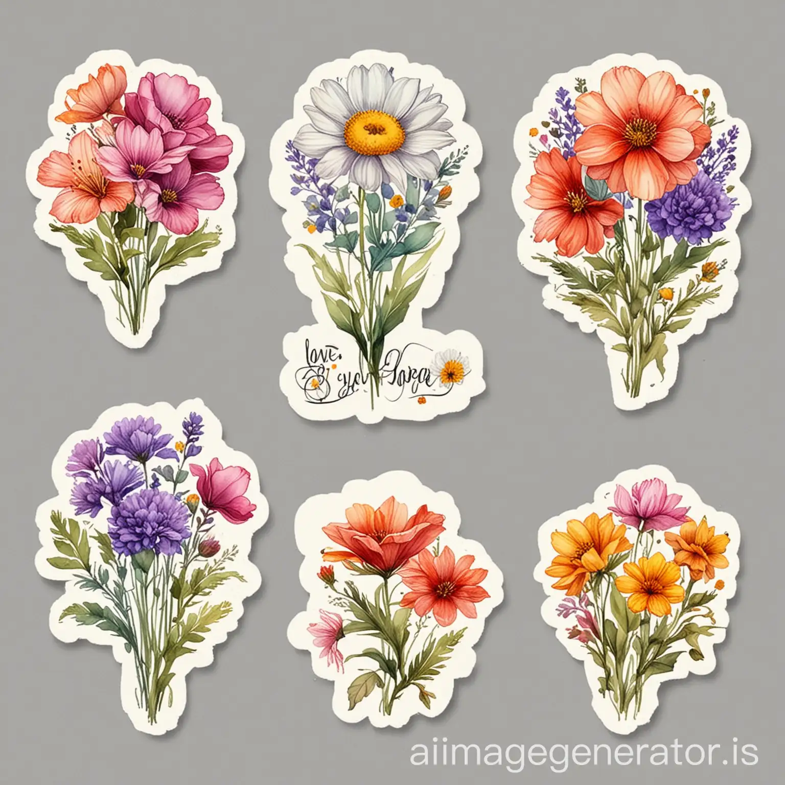 collection set text with flower set for sticker printing white background one bye on watercolor