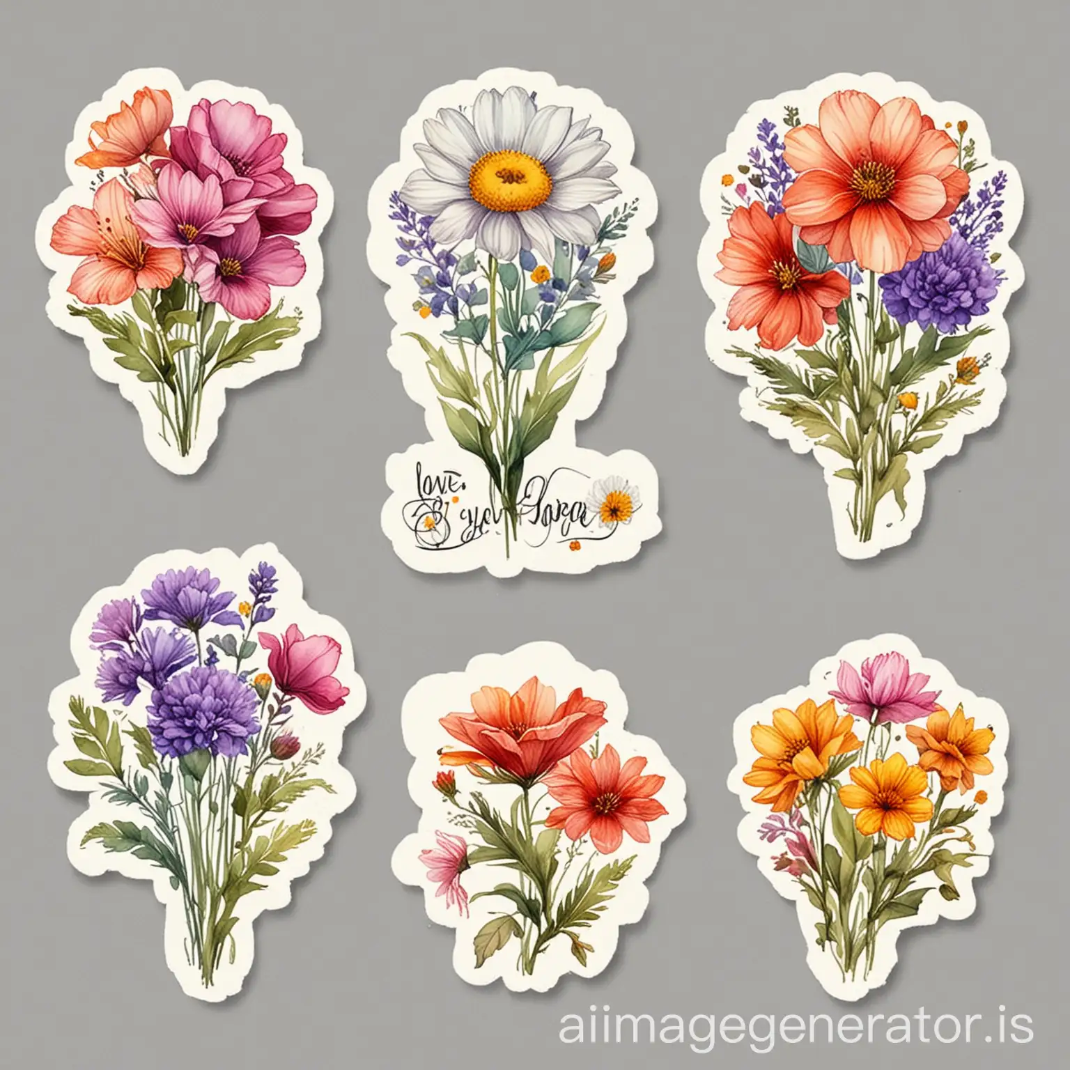 collection set text with flower set for sticker printing white background one bye on watercolor  