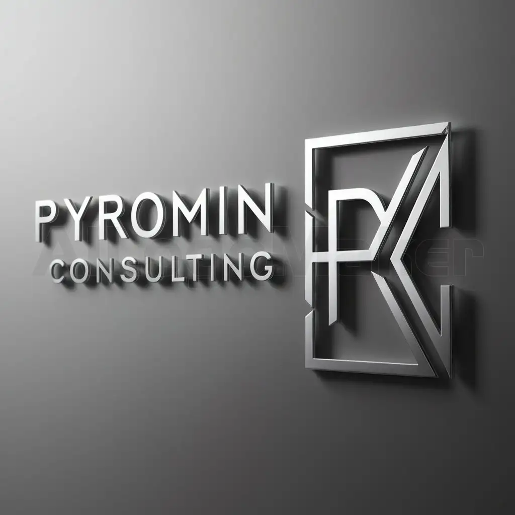 a logo design,with the text "Pyromin Consulting", main symbol: Sure, here's the logo description translated into English:

Please give me a logo for Pyromin Consulting that consists of a Wordmark and a Monogram. With a stylized "PC" prominently featured, this would give it a unique identity. Use clean, geometric lines to create a sense of precision and modernity. Add a subtle 3D effect that adds depth to the logo, making it stand out. Make the design highly symmetrical, contributing to its balanced and professional appearance. Make the logo consist of sharp, angular lines that form a stylized "PC". I want the lines to intersect at precise angles, creating a sense of structure and stability. I want the overall shape of the monogram to be rectangular or square, providing a solid foundation.,Moderate,clear background