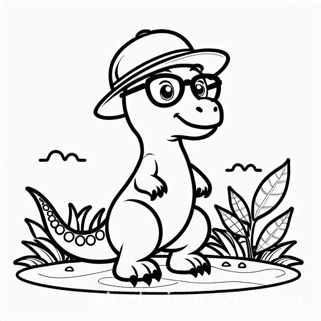 Playful-Dinosaur-Coloring-Page-Dinosaur-with-Hat-and-Glasses-Outline-Drawing