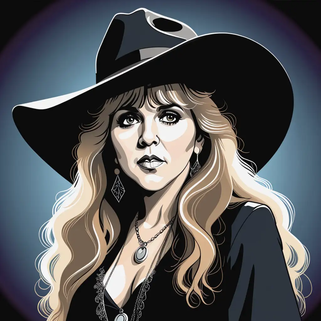 Caricature Drawing of Stevie Nicks Performing Live Concert