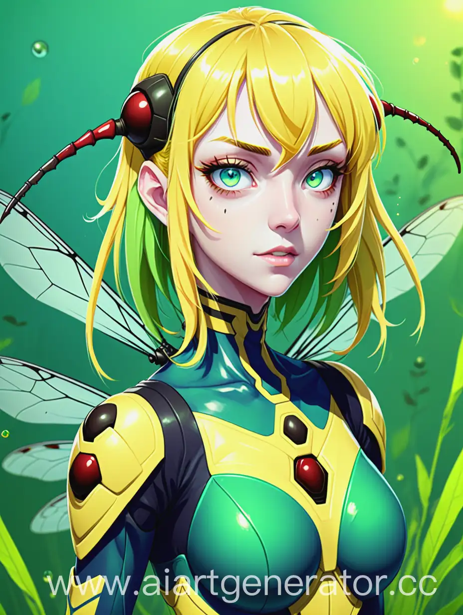 Anime-Style-Swamp-Wasp-Humanized-with-Green-Background-Yellow-Hair-and-Blue-Eyes
