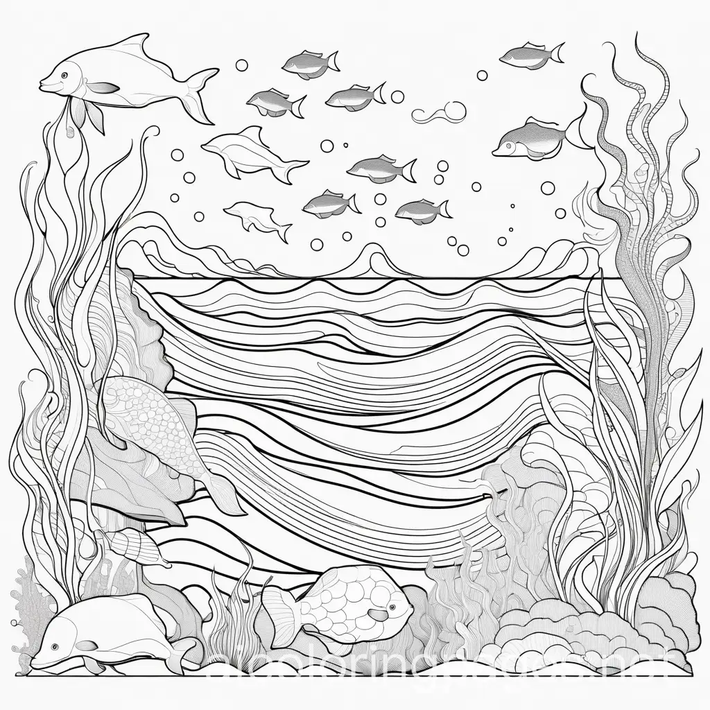ocean creatures, Coloring Page, black and white, line art, white background, Simplicity, Ample White Space