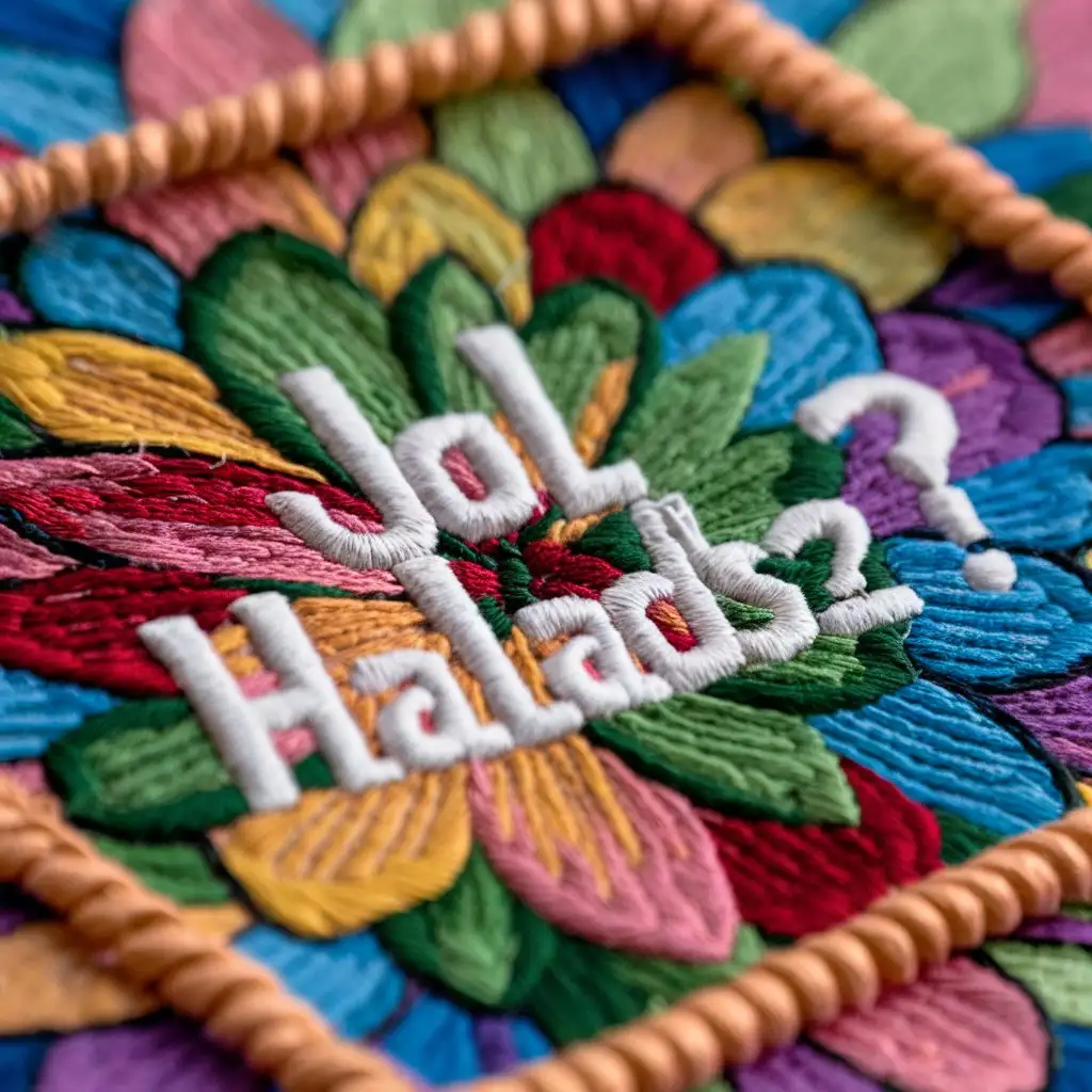 a colorful flowery embroidery in an embroidery frame of this text: JOL HALADSZ?