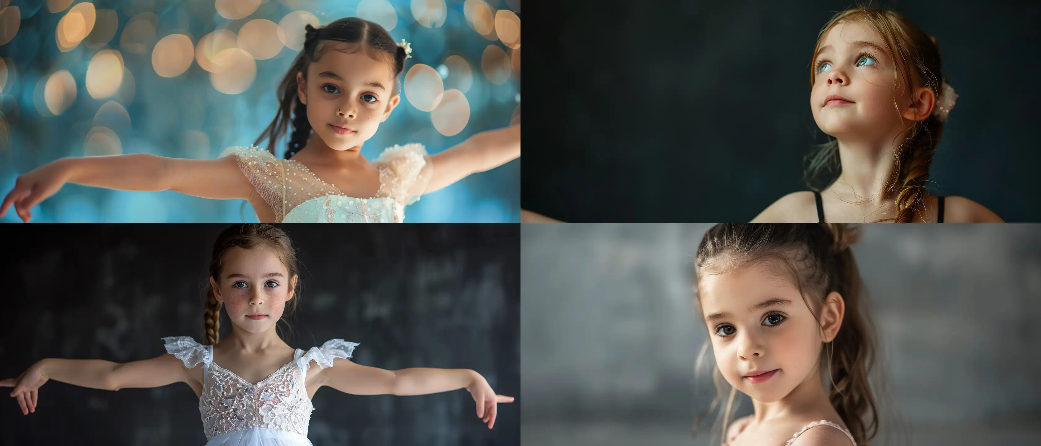 Cinematic, Photo, 6 year old girl ballet dancer, Full Shot (Full Body Low Angle), captured by Hasselblad X1D --ar 21:9 --style raw