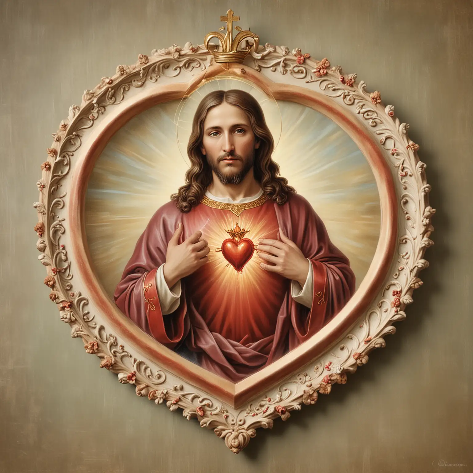 traditional image of the Sacred Heart of Jesus -  life size - catholic version   - heart in the centre to be small with background colours to match.