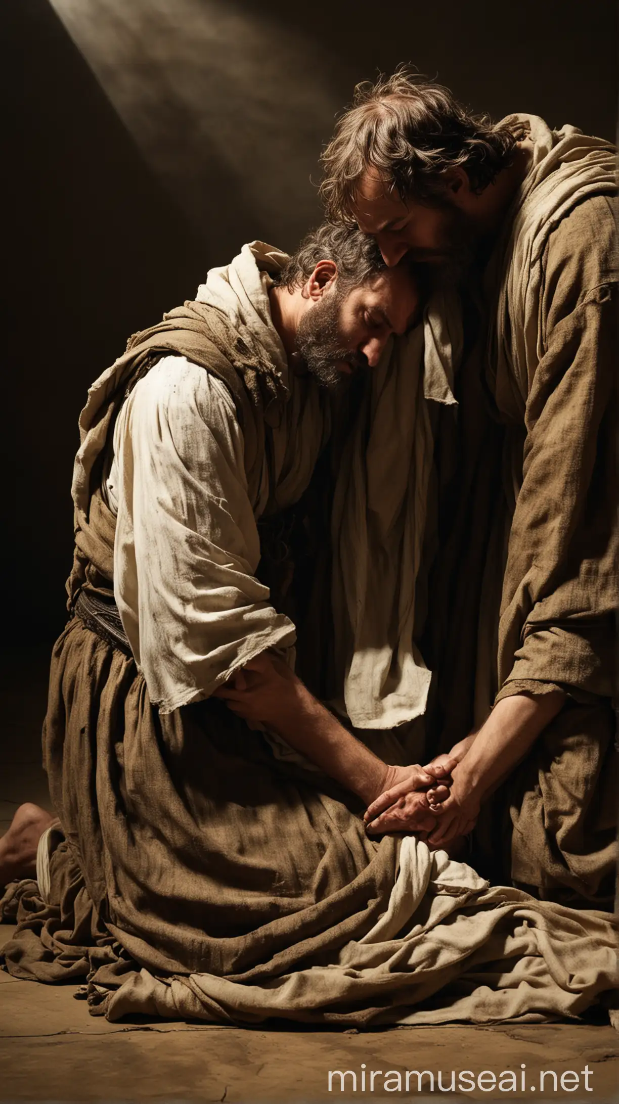 Paul Praying for Eutychuss Revival in Dimly Lit Room