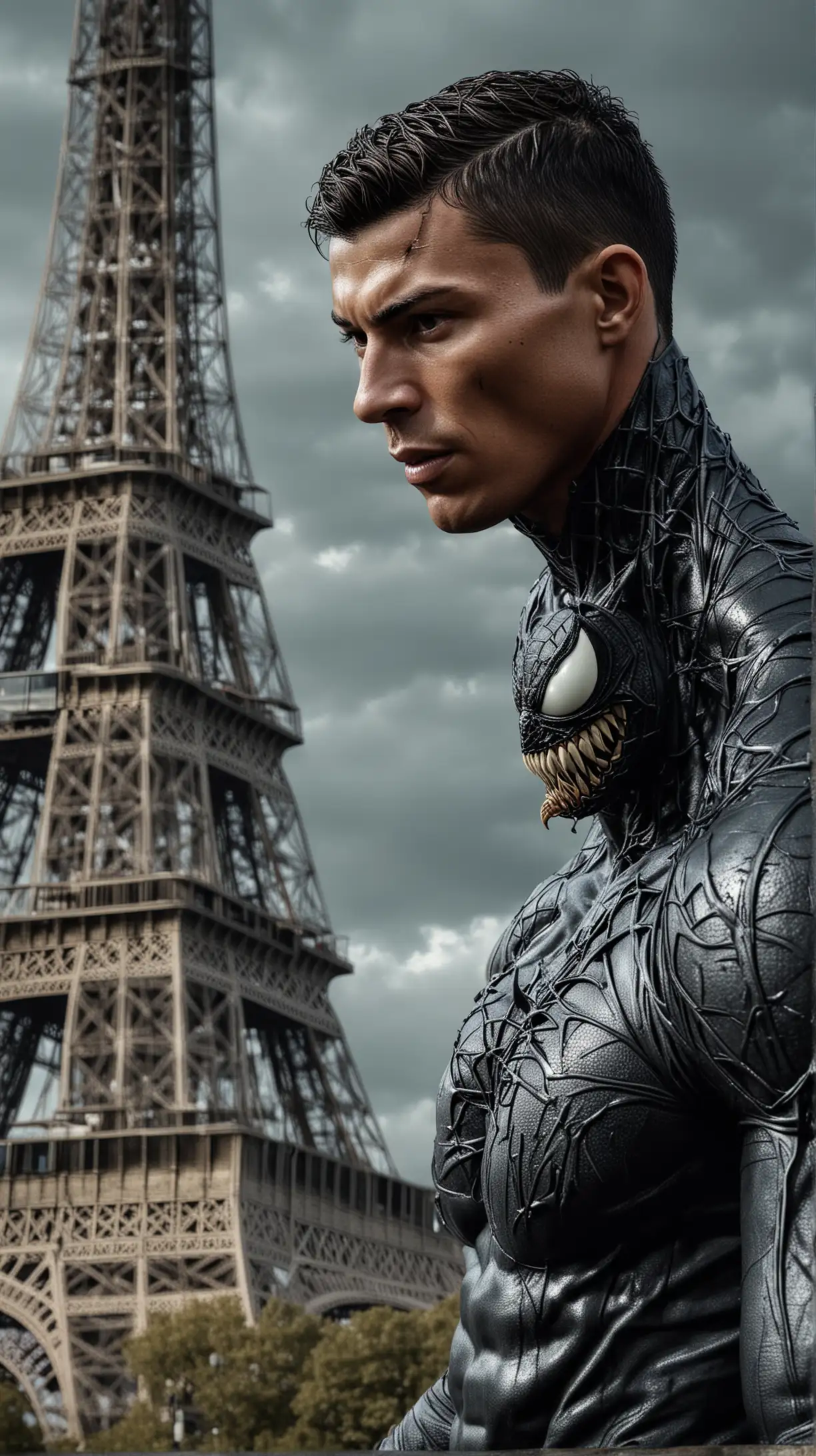 Cristiano Ronaldo Portraying Venom in Front of the Eiffel Tower