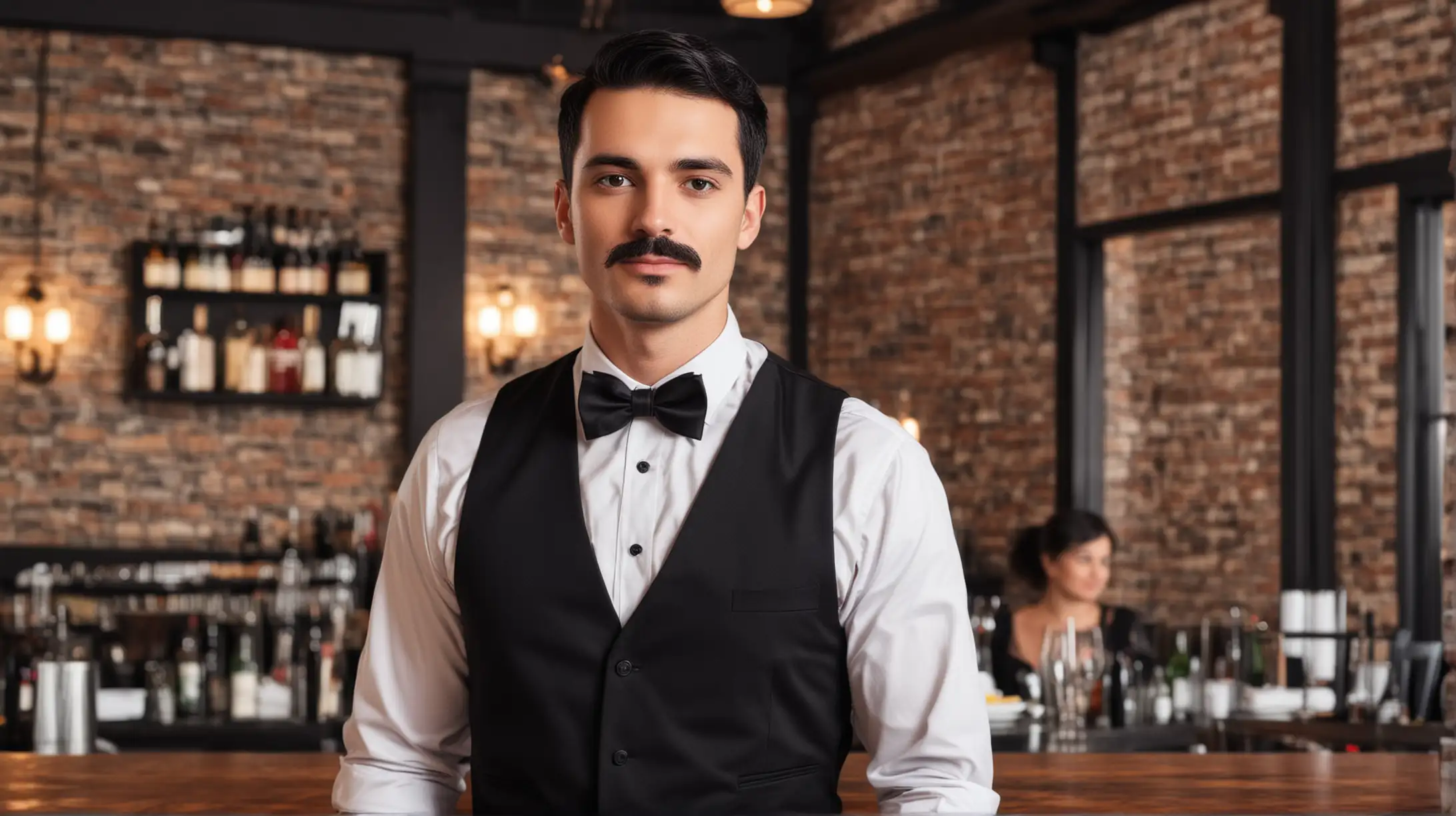 Elegant Male Waiter Serving in Classic Steakhouse Setting