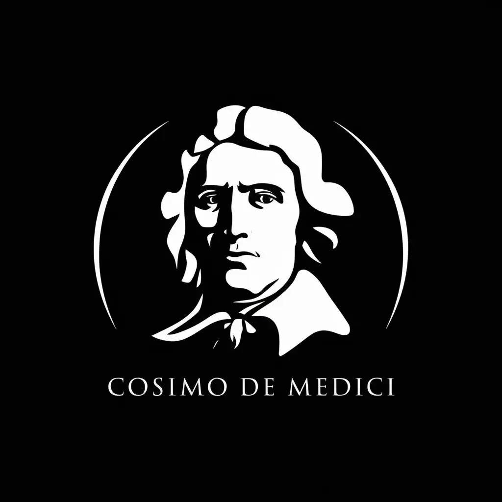 Een simpel logo, het gezicht van Cosimo de Medici, in 2D en Zwart/Wit  (vector style)