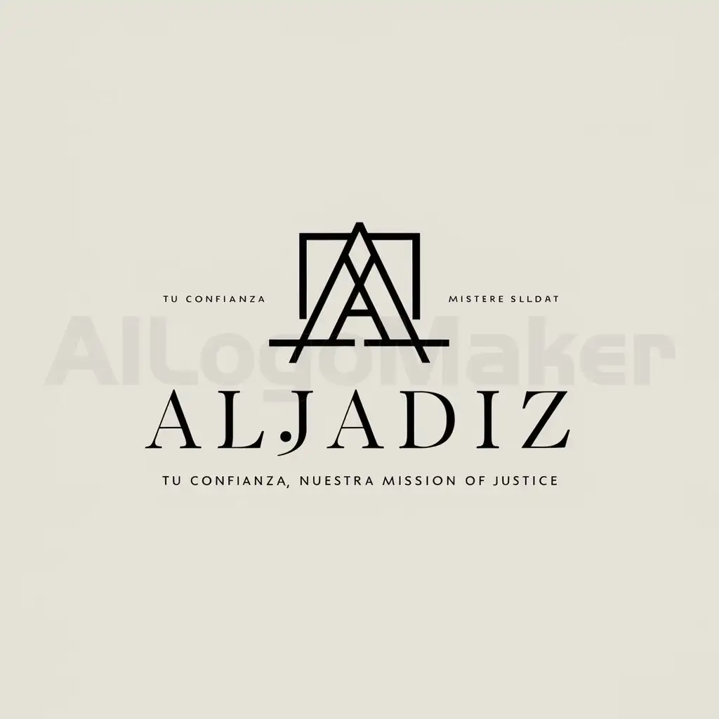 a logo design,with the text "Tu confianza, nuestra mission of justice.", main symbol:Aljadiz,Minimalistic,be used in Legal industry,clear background