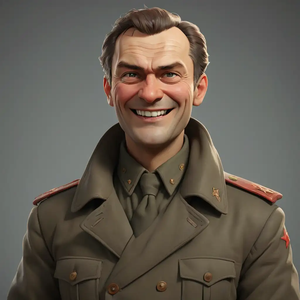 Grigory Zinoviev a Russian revolutionary and Soviet politician. he has a sly smile. we can see him in full height. in realism style, 3d-animation