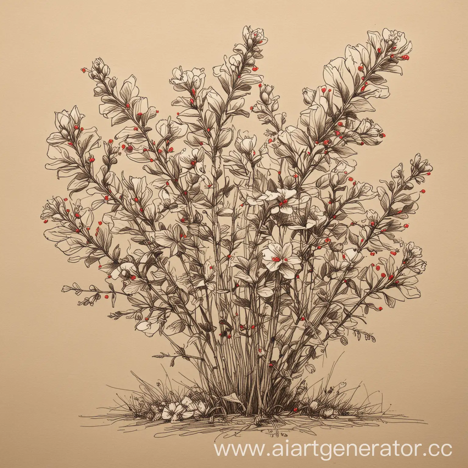 Botanical-Sketch-Blooming-Shrub-Illustration