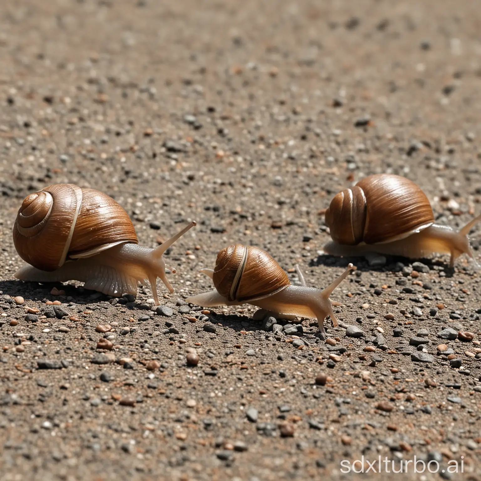 Snail army chasing ,shot from the front