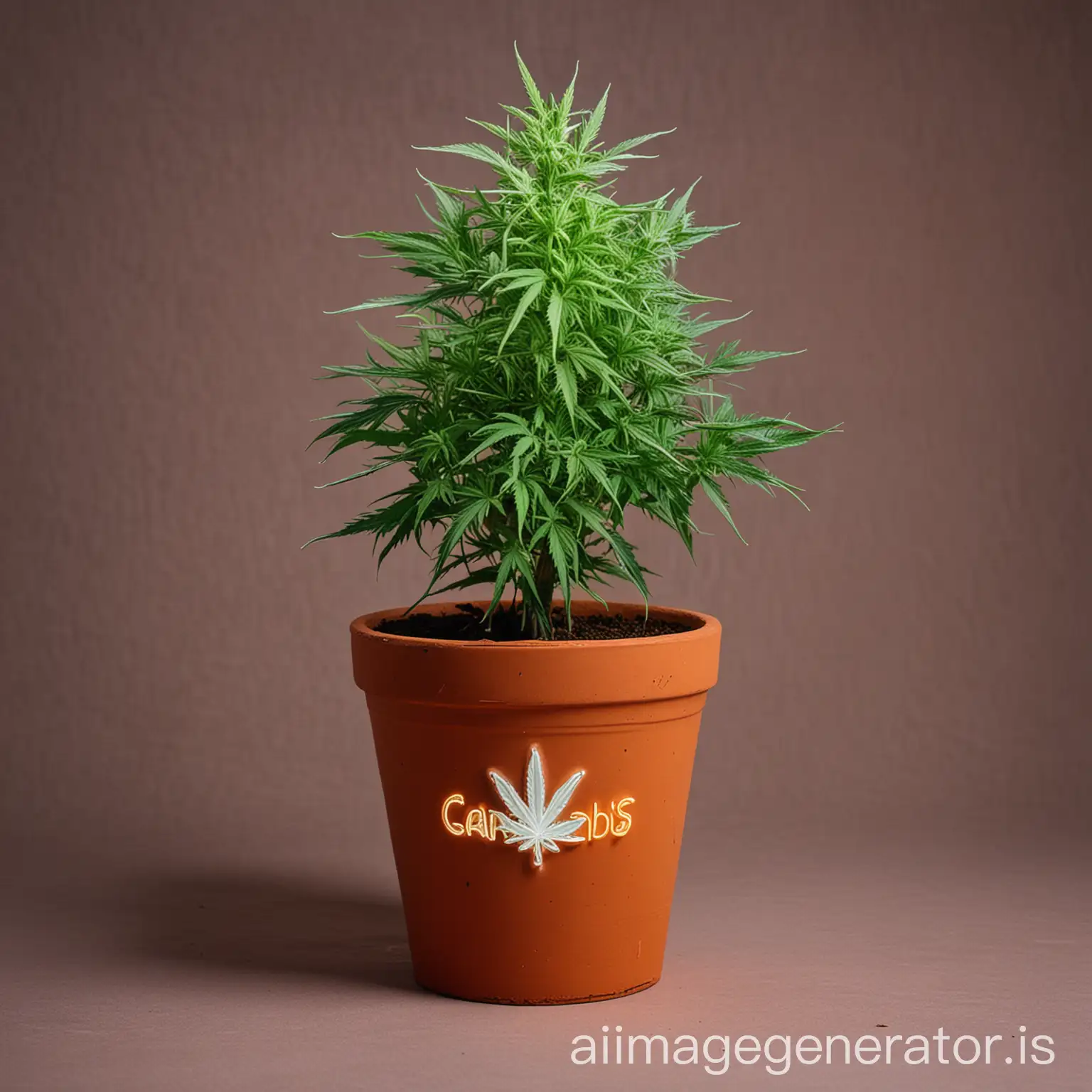 cannabis neon in a terracotta pot