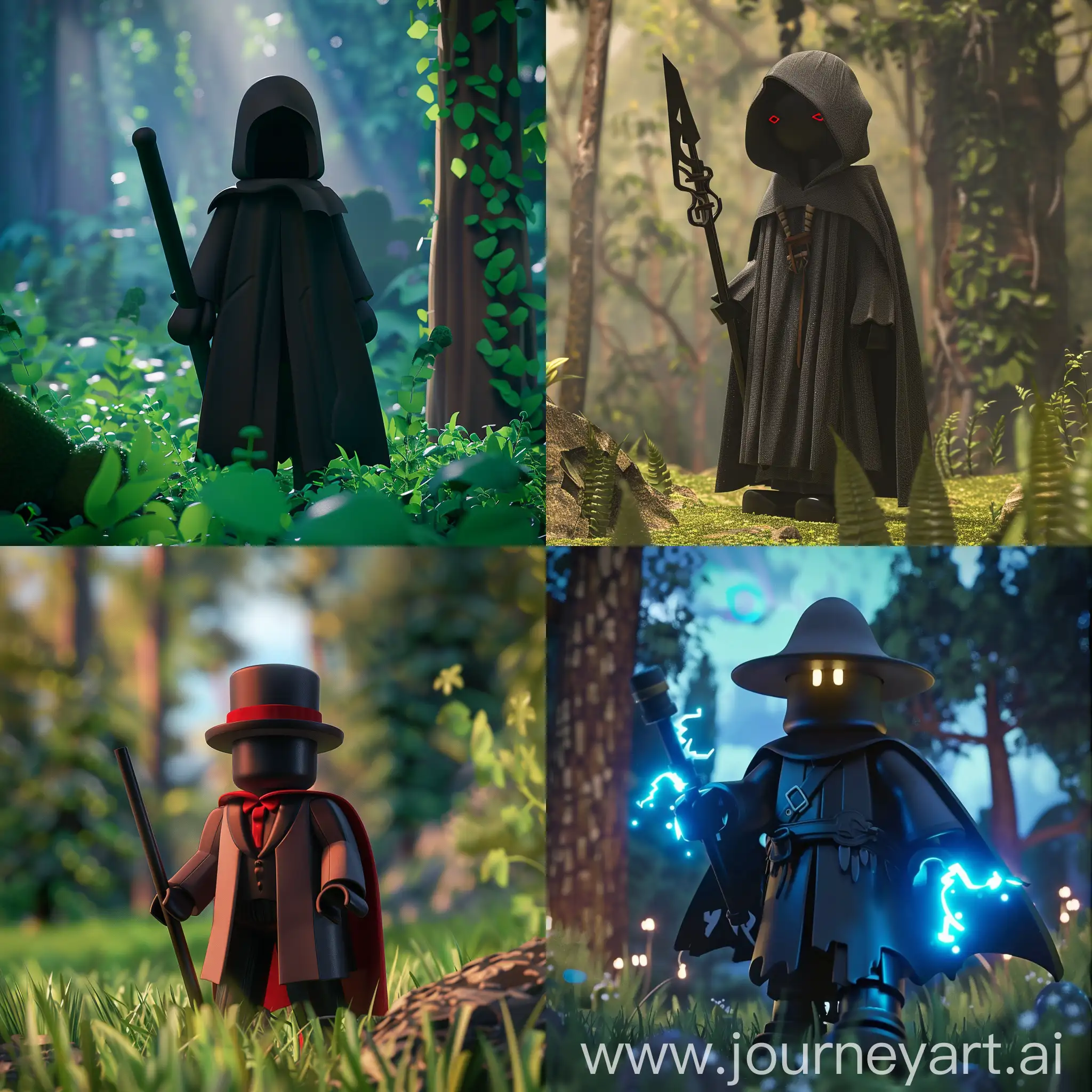 Персонаж Роблокс Маг Загадочный копюшон с тростью в руках на фоне поляны около леса