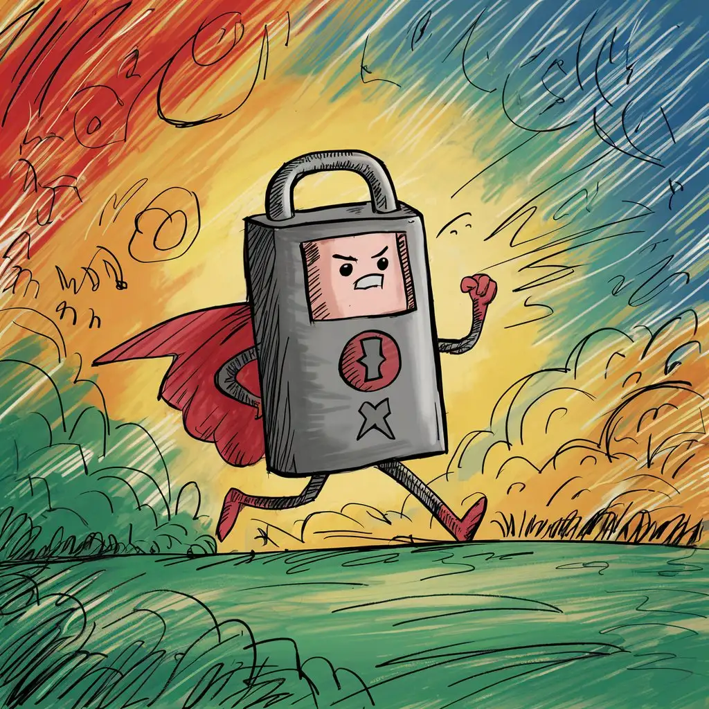 супергерой в виде домофонного ключа, спасает мир, рисунок ребенка 4 года