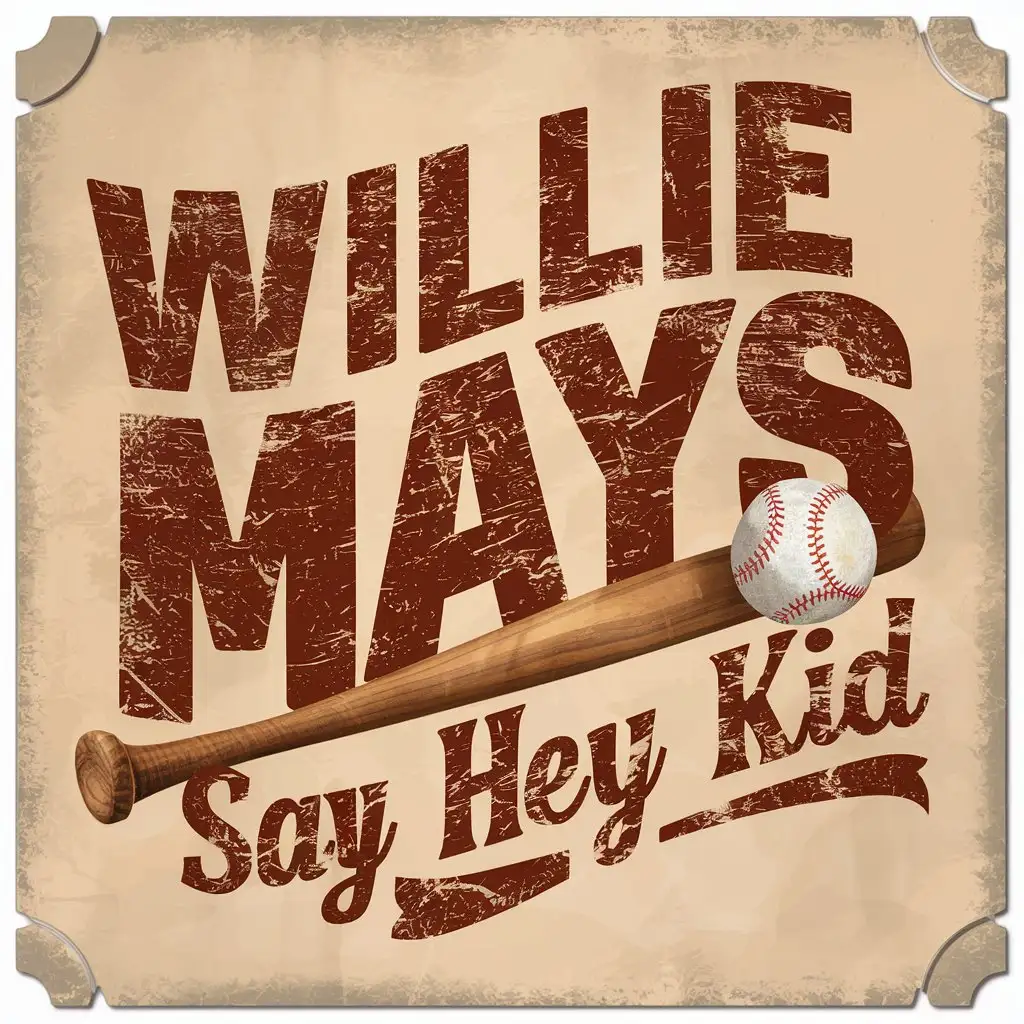 Vintage Baseball Art Willie Mays Say Hey Kid with Distressed Texture
