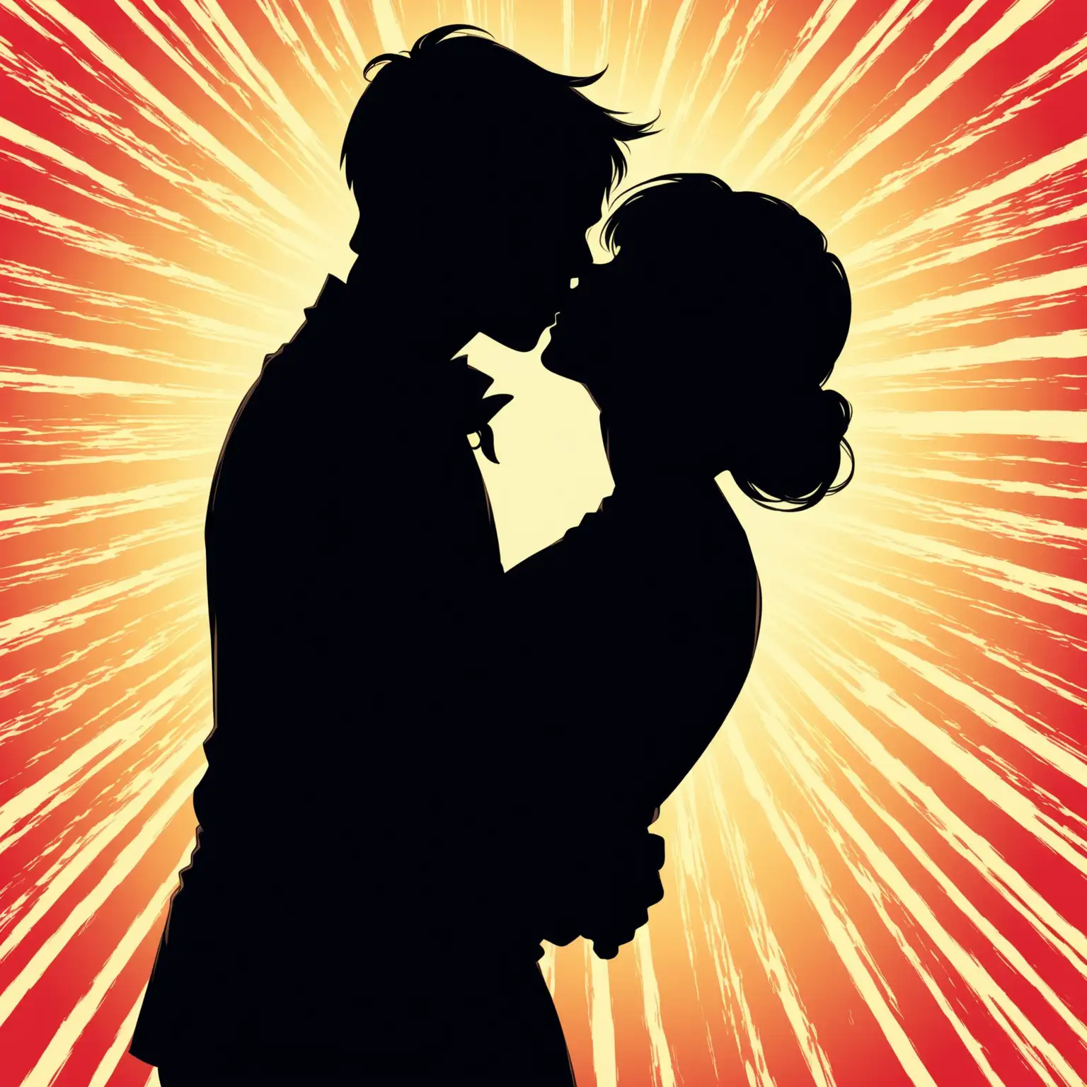 Comic book style: Silhoette of a man and woman kissing