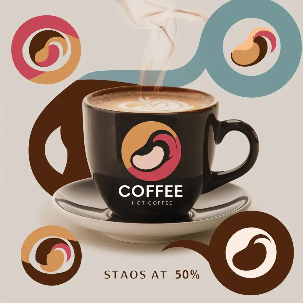 Hot coffee:3 colorful logo, vector:2 multi color palette, simple background, realistic style, perfect for a modern business--chaos 30--stylize 50