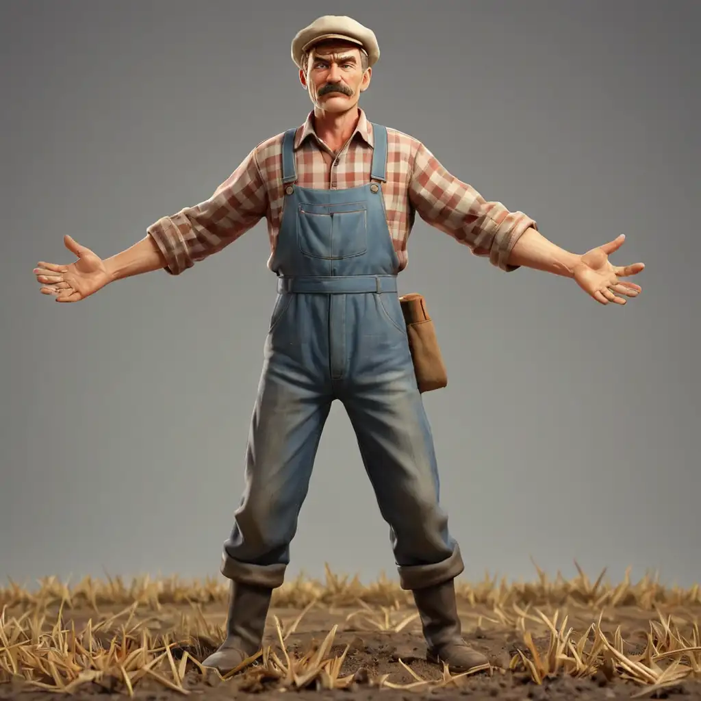 Indignant Soviet Collective Farmer Spreading Hands Realism 3D Animation