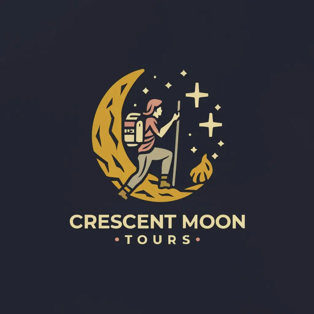 a logo design,with the text 'Crescent Moon Tours', main symbol:camping hiking backpacking women,Moderate,clear background