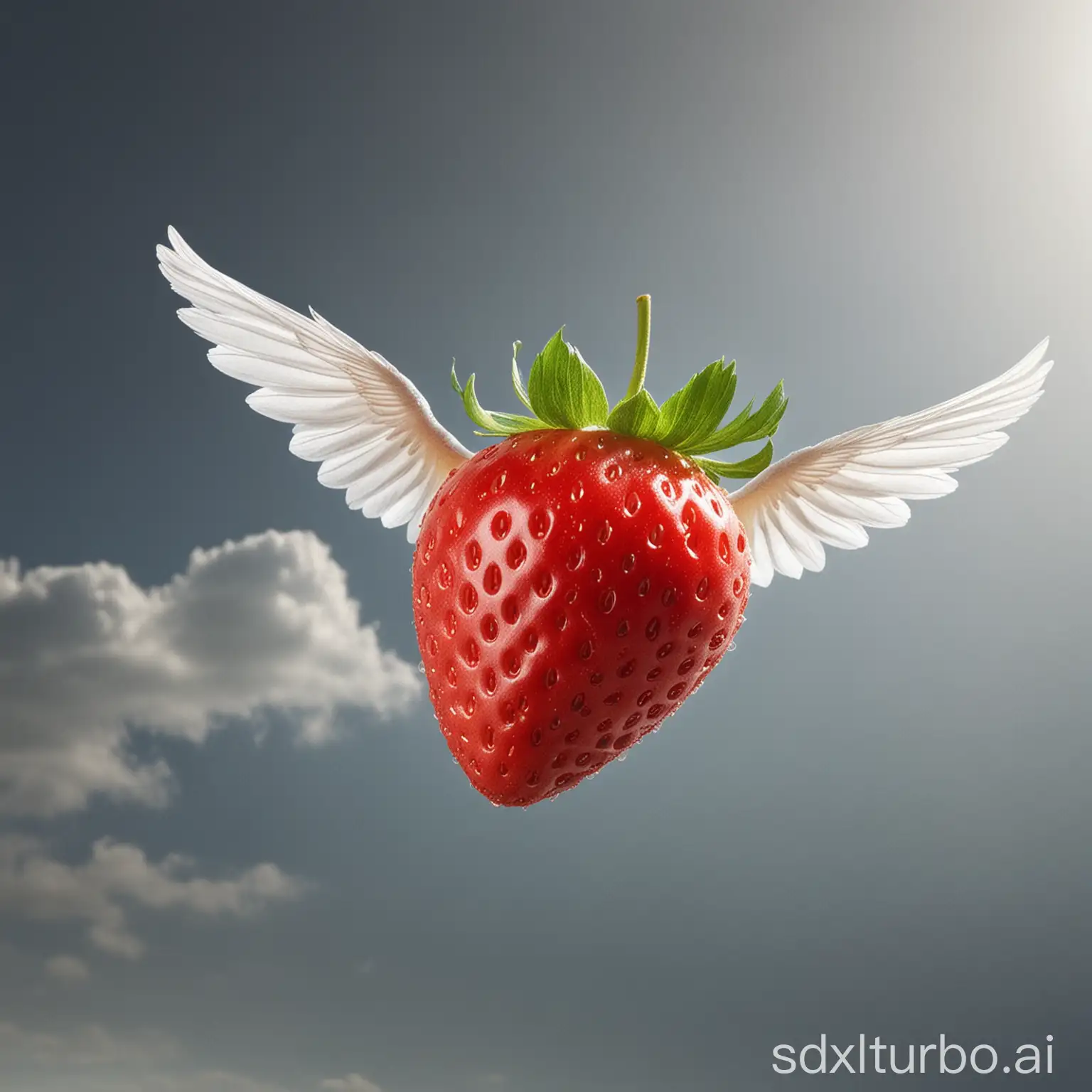 Flying strawberry is about to land