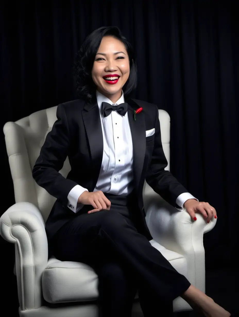 Elegant-Asian-Woman-Laughing-in-Plush-Tuxedo-Lounge