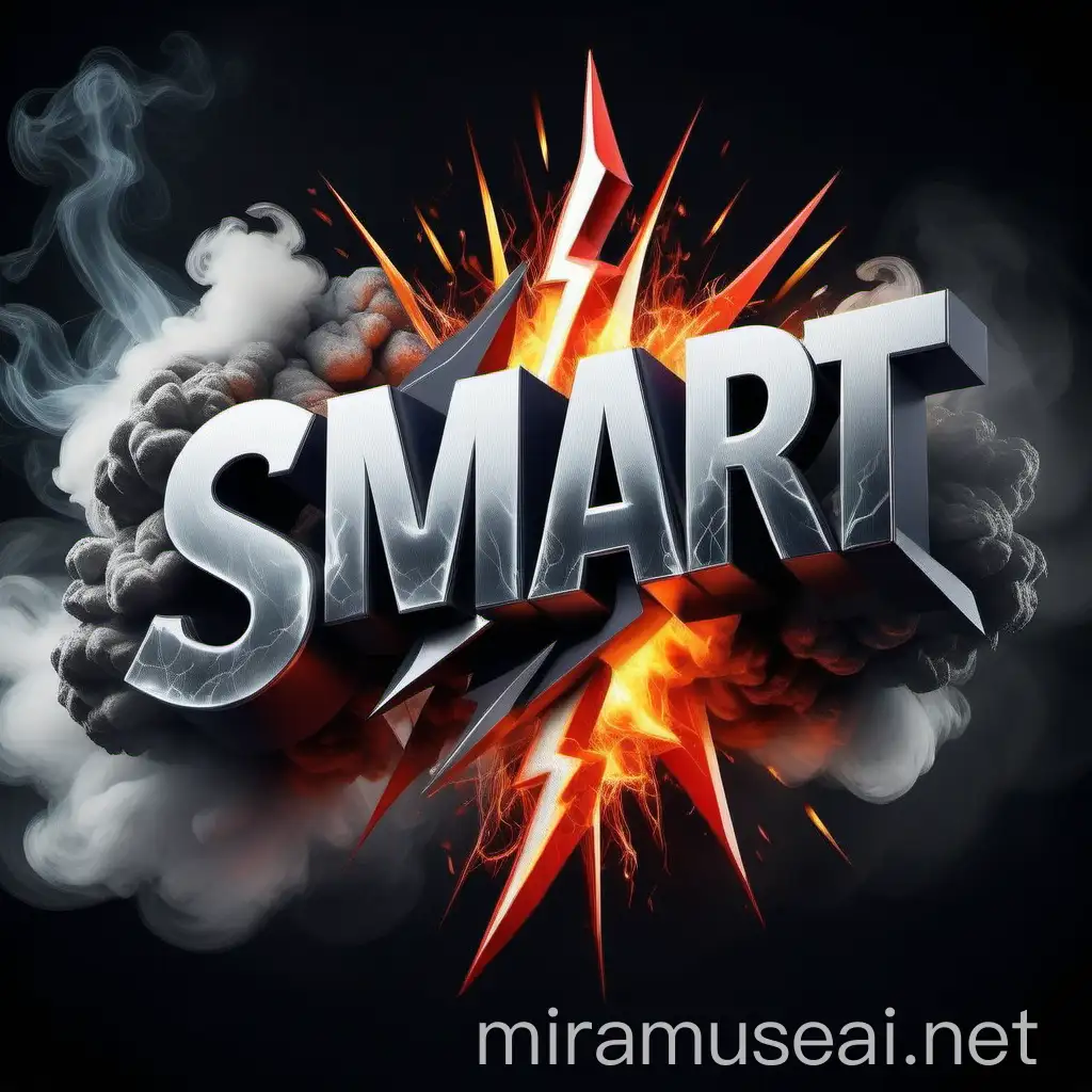 Dynamic profesjonalne logo napis, "SMART", logo with strong lightning, fire and smoke, exuding energy and intensity, w tle widoczna flaga Polski.