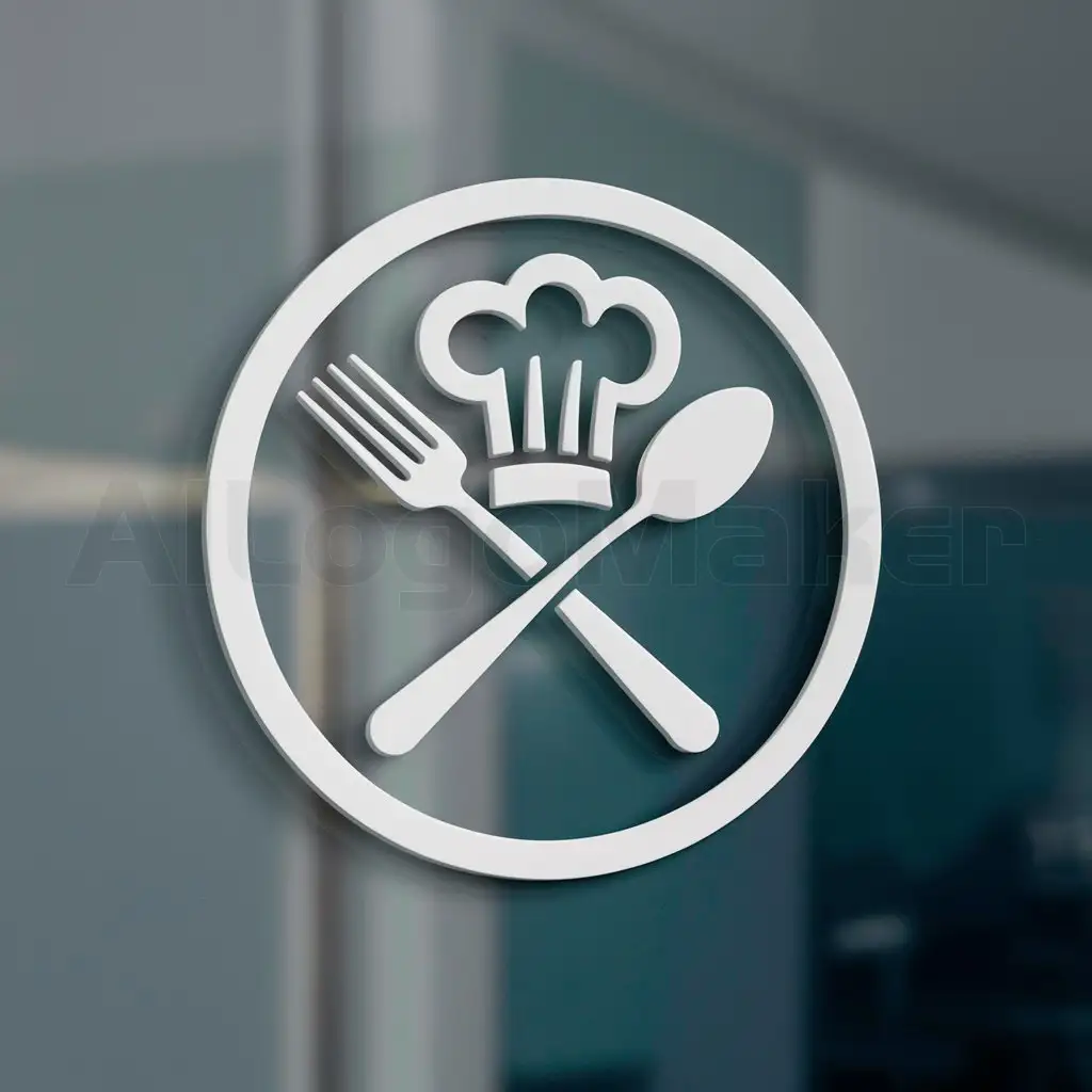 a logo design,with the text "The logo looks upright from the front. no crack fork and spoon", main symbol:Modern logo with circle. Inside the circle there is a chef's hat with a crossed fork and spoon.,Moderate,clear background