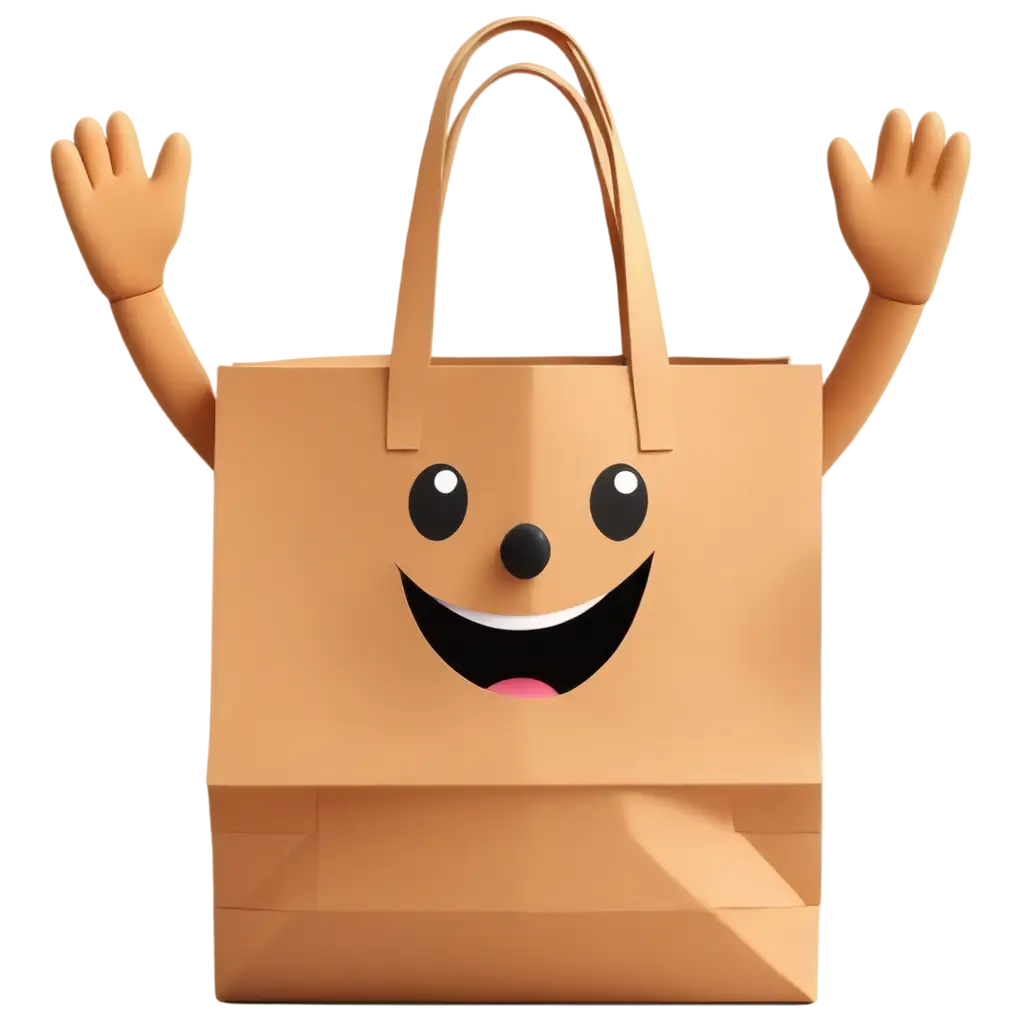 Animated grocery paper bag with face arms and legs