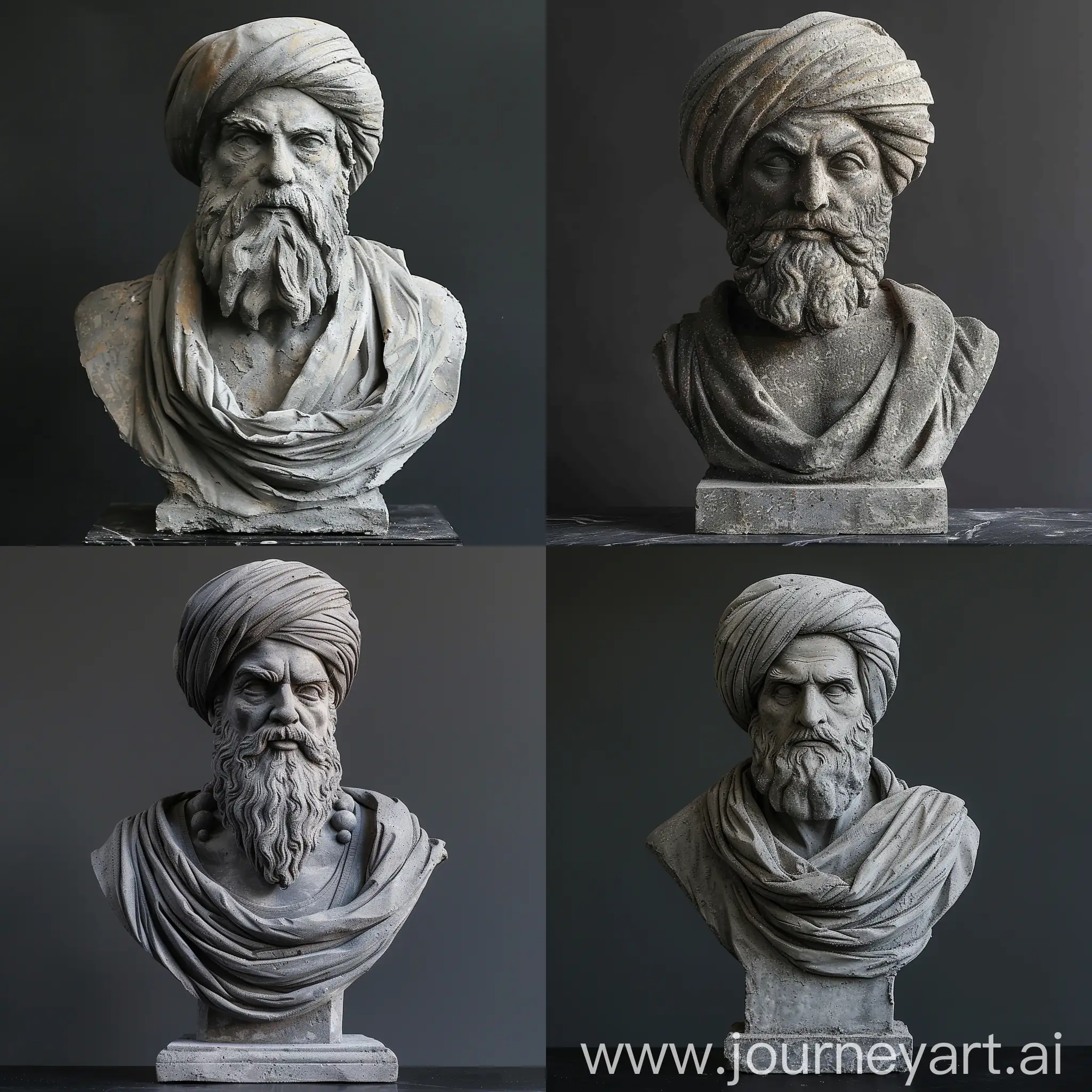 Minimalist-Bust-Sculpture-of-Persian-Philosopher-on-Black-Background