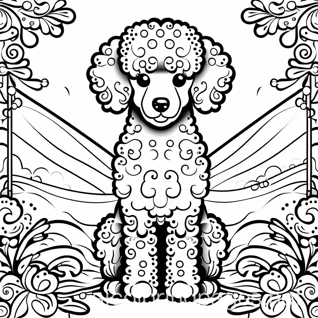 Simple-Poodle-Coloring-Page-Black-and-White-Line-Art-on-White-Background