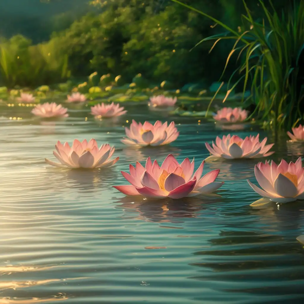 Tranquil-Scene-Lotus-Flowers-Floating-in-a-Pond
