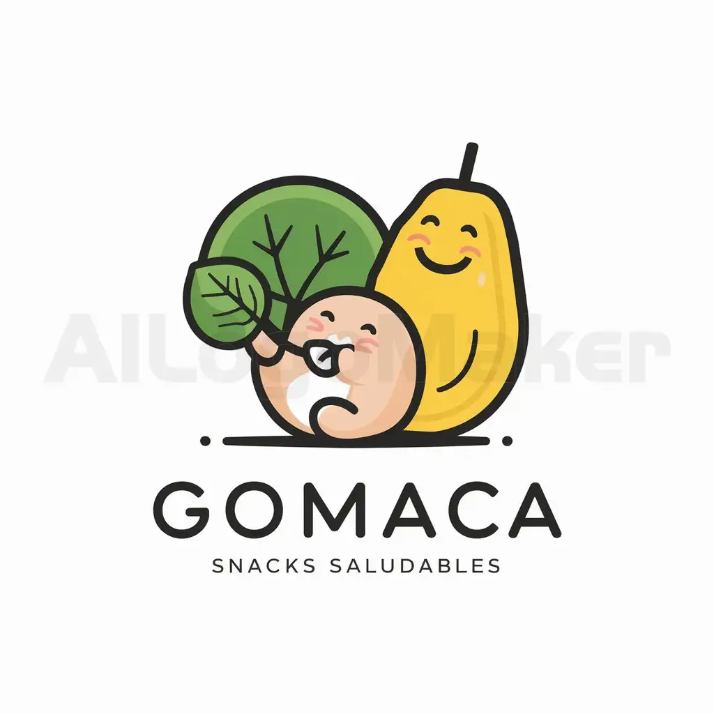 a logo design,with the text "GOMACA snacks saludables", main symbol:gomita, espinaca y maracuya amarilla,Minimalistic,clear background