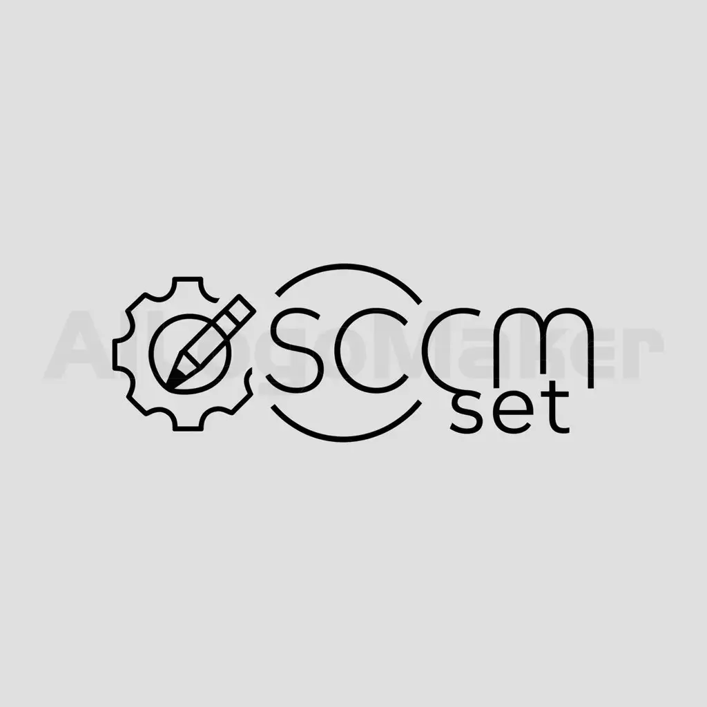 a logo design,with the text "SCCM SET", main symbol:gear, pencil,Minimalistic,be used in Internet industry,clear background
